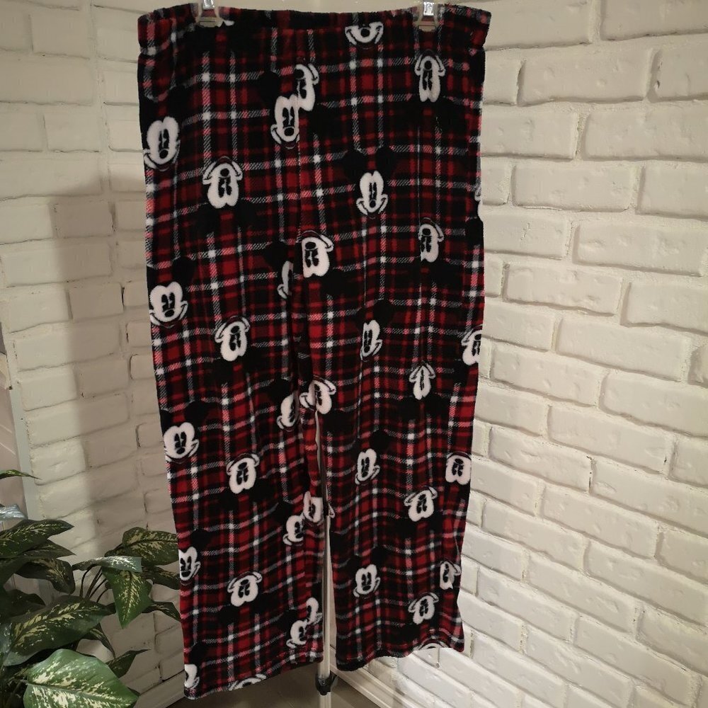 Disney Ladies Size Large Mickey Mouse Red Black White Plaid Sleep Pants